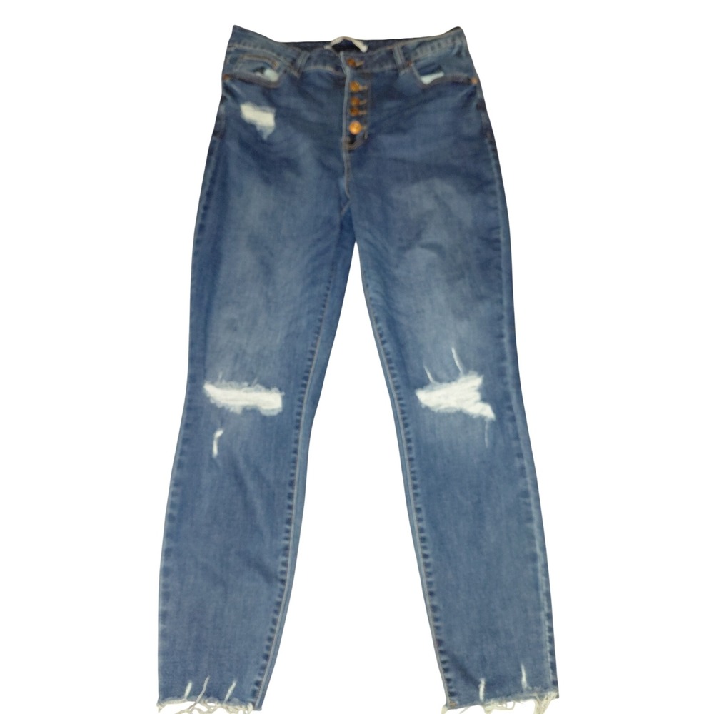 Celebrity Pink Womens Distressed Skinny Jeans Blue Button Fly Size 13/31